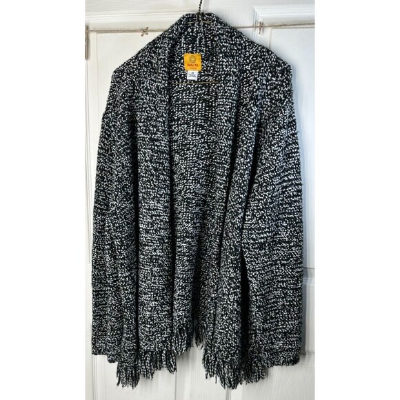 Ruby Rd. Women's Open Front Cardigan Size 3X Black White Marled with Fringe - Picture 1 of 10